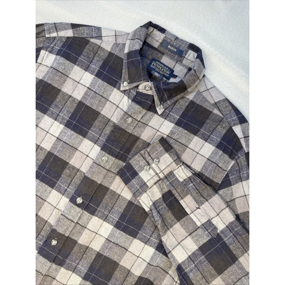 Pendleton Men's Mason Button‎ Down Black Grey Flannel Shirt Size L Long Sleeve